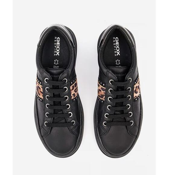 NEW GEOX Pontoise Lace Up Sneakers in Black Italian Leather Womens Size 37/7 - Picture 4 of 7